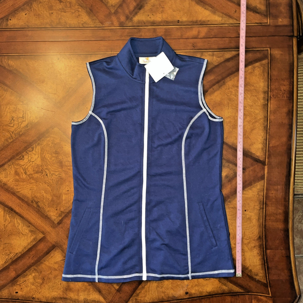 Quacker Factory French Terry‎ Rhinestone Blue Vest Womens Size XS